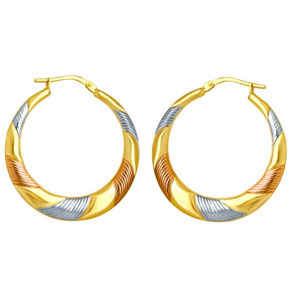 Brilliance Fine Jewelry Women's 14K Gold Plated Sterling Silver Tri Color Striped Hoop Earrings