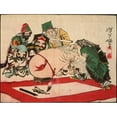thumbnail image 3 of Tsukioka Yoshitoshi 24x19 Black Modern Framed Museum Art Print Titled - Fukurokuju Writing with His Head (1882), 3 of 5