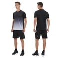 thumbnail image 2 of Sports Suit 2pcs/set Men Sportswear Set Round Neck Short Sleeve T-shirt Elastic Waist Wide Leg Shorts Set Gradient Color Fitness Outfit, 2 of 8