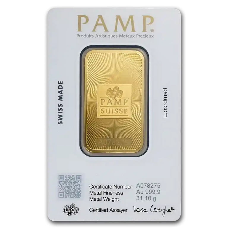 PAMP Suisse 1 oz Gold Bar, .9999 Fine Gold, Sealed Assay Card