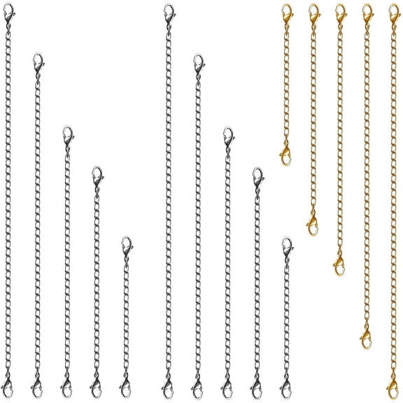 SUSHANG Stainless Steel Lobster Clasp Tail Chain Hanging Chain Necklace Extenders 15 PCs Stainless Steel Gold Silver Necklace Bracelet Anklet Extension Chains with Lobster Clasps and Closures