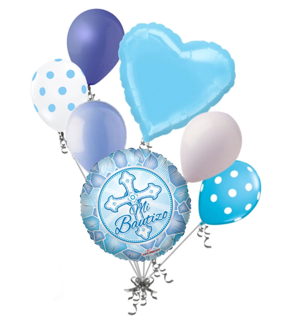 7 pc Azul Mi Bautizo Balloon Bouquet Party Decoration Blue Boy Baptism