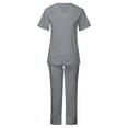 thumbnail image 3 of BiZtdJrK Scrub 2 Piece Outfits for Women Short Sleeve V Neck Scrubs Tops and Pants Sets Stretch Nursing Uniform with Pockets Birthday Gift Gray L, 3 of 8
