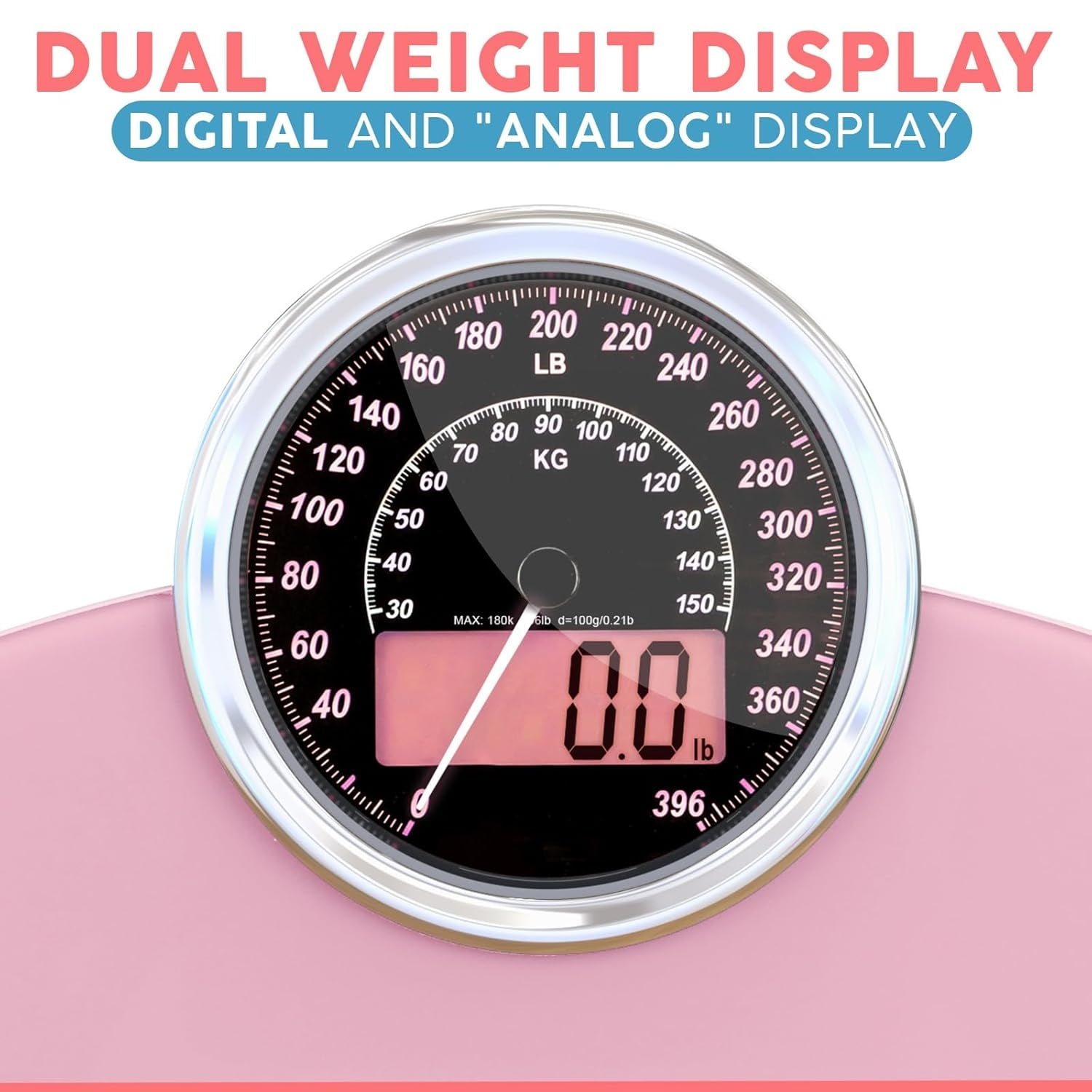 2-in-1 Analog & Digital Weighing Scale for Body Weight up to 400lbs - Thick Tempered Glass - Extra Large Display - Easy to Read Digital Bathroom Scale - New - Pink