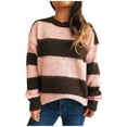 thumbnail image 4 of SnZhen Casual Knitted Sweater for Women Women's Long Sleeved Round Neck Striped Colorblock Pullover Loose Sweaters Pink L, 4 of 4