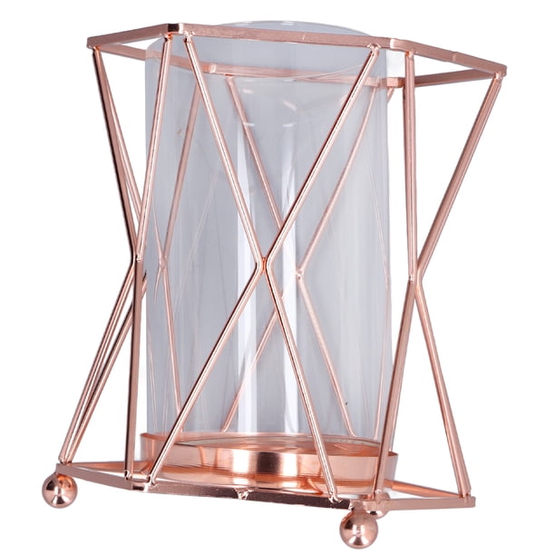 Maceta de Cristal Jadeshay Florero Hidropónico de Hierro y Vidrio Color Oro Rosa