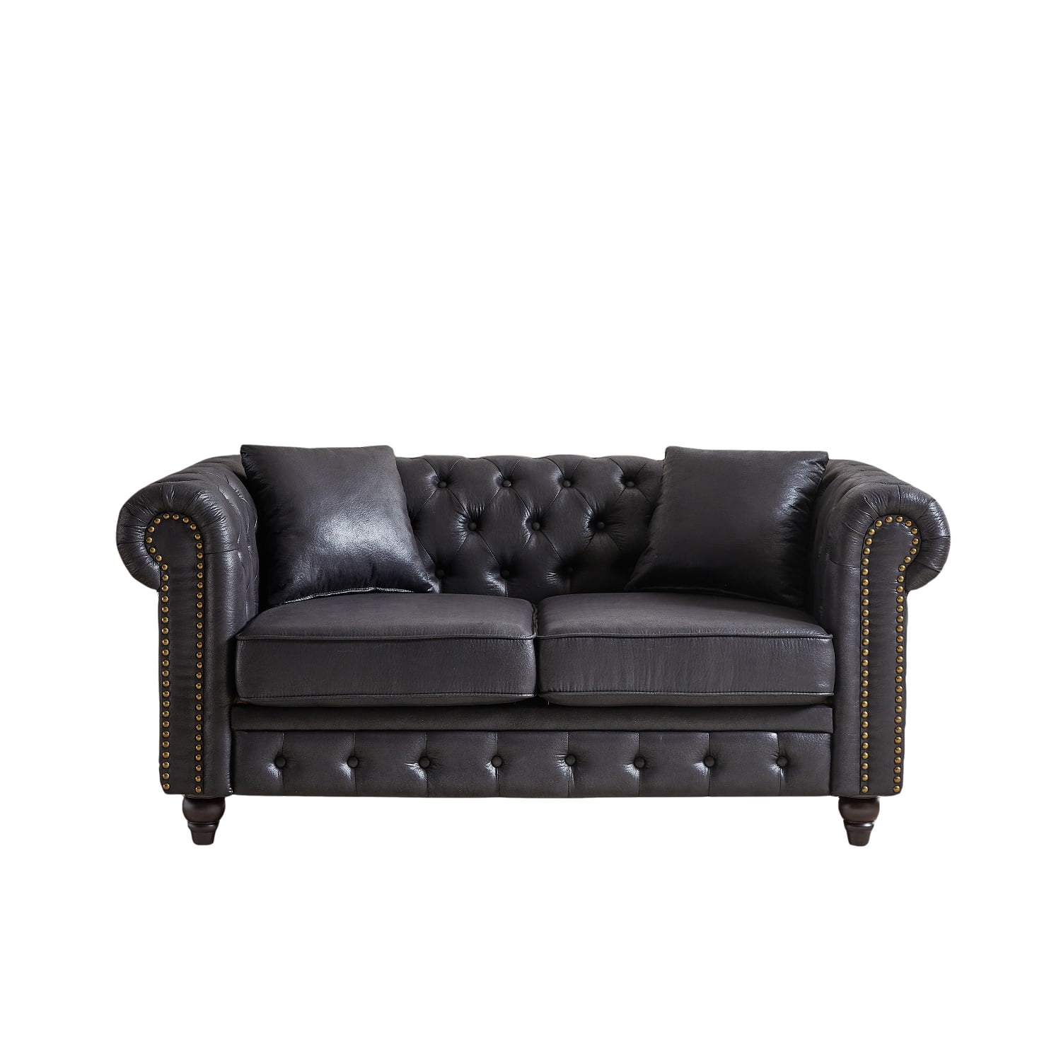 Hommoo 83.5"W Luxury Tech Fabric Chesterfield Loveseat, 2-Seater Sofa Couches with Button Tufted Design &Rolled Arms, Black