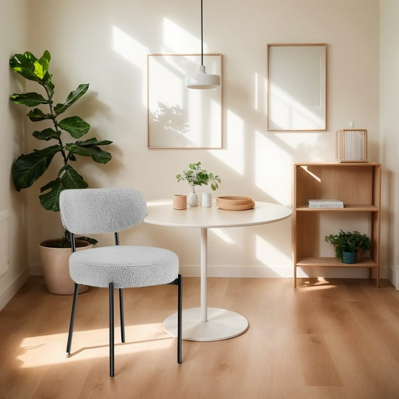 GIANNA Kitchen Chairs Set of 2 with Curved Backrest & Metal Legs, Boucle Upholstered Dining Chairs, Grey