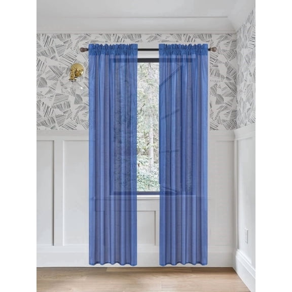 Gorgeous Home Linen 2pc Royal Blue Rod Pocket Window Curtain Semi-Sheer Light Filtering 55" wide X 95" Set of 2