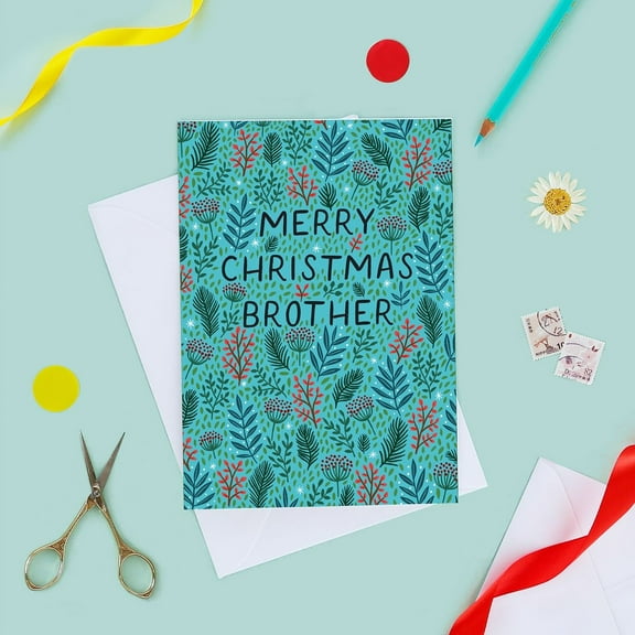 Merry Christmas Brother Card – Festive Nature-Inspired Design – Blank Inside with Envelope Included – Perfect Holiday Greeting for Your Brother