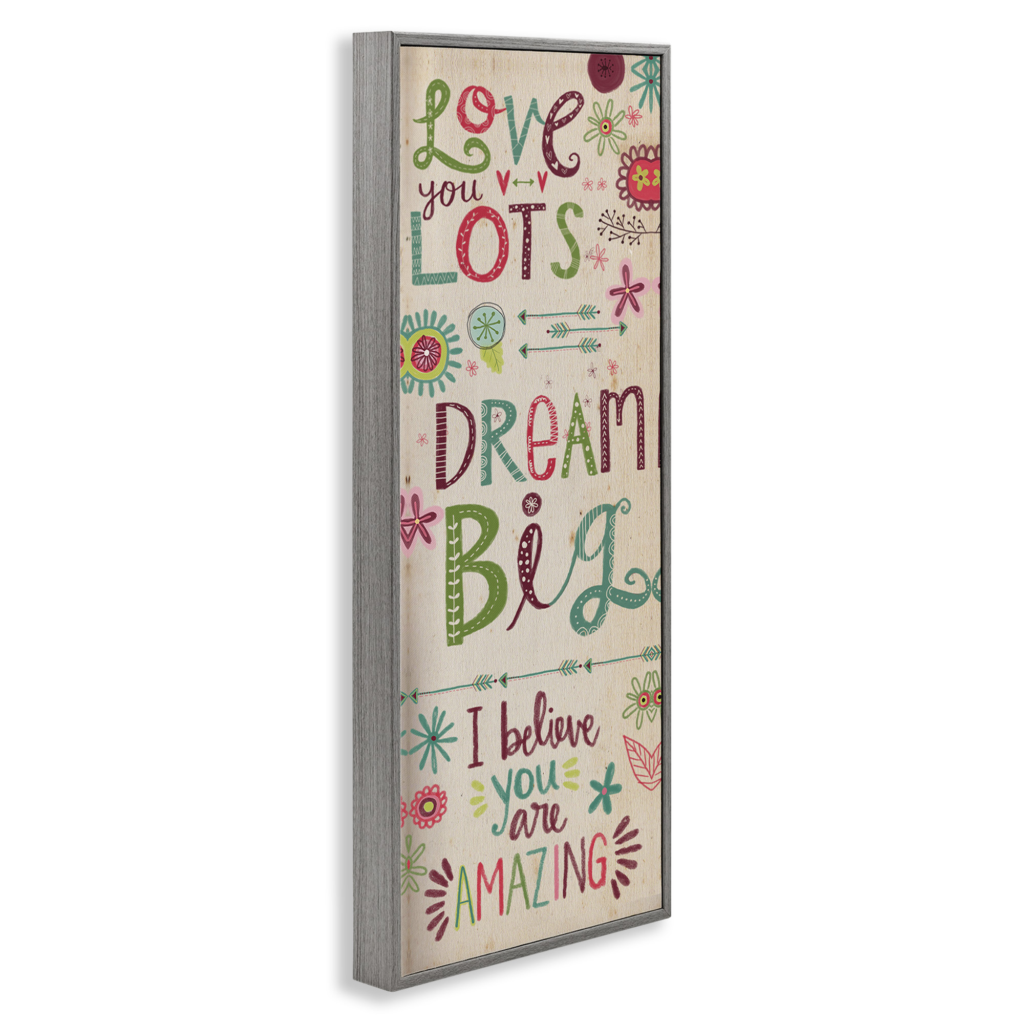 Stupell Industries Encouraging Floral Dream Big Art for Kids Painting Gray Framed Art Print Wall Art, 10 x 24