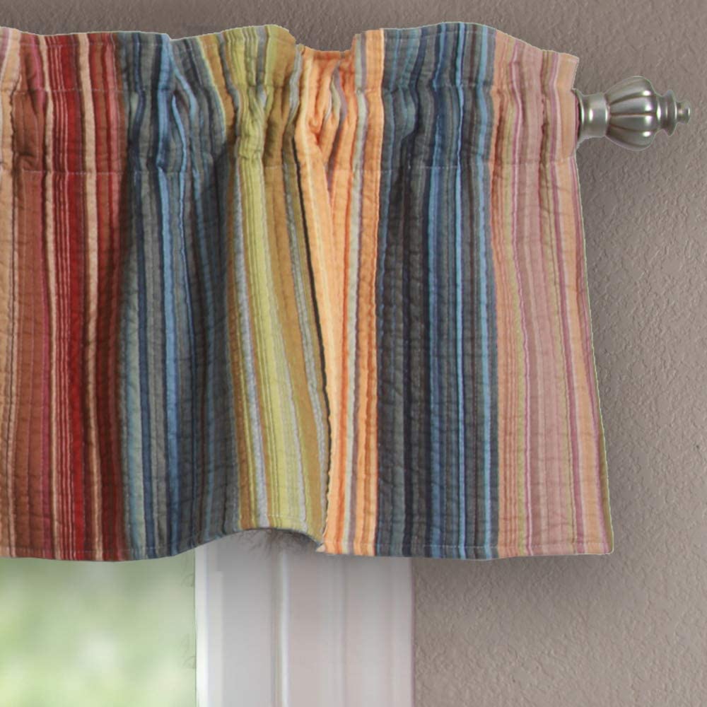 Greenland Home Fashions Katy Reversible Window Valance, Multi-color Stripe, Rod Pocket Style, 100% Cotton, 84"W x 16"L, Plus a 2" header