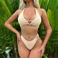 thumbnail image 2 of Bigersell High Cut Swimsuits Women Trendy Heart Ring Linked Two Piece Swimsuits Backless Halter Bikini Sets 2 Piece Bathing Suits Vacation Swimwear Beige L, 2 of 5