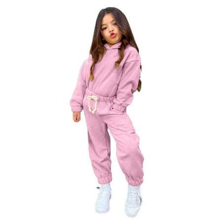 

Kids Autumn Winter Solid Cotton Long Sleeve Tops Pullover Sweatshirt Set Clothes
