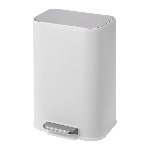 3.2 Gallon Bathroom Trash Can with Lid, Stainless Steel Garbage Can with Foot Pedal & Removable Inner Bucket, Rectangular Small Step Waste Bin for Kitchen Living Room (White, 12L)