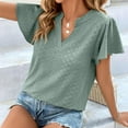 thumbnail image 6 of WIZUTIZ Going Out Tops for Women up to 50% Off Cozy Style Tshirts Ladies Plus Athletic Short Sleeve Tops Retro V-Neck T-shirt Cotton Soft Cotton Linen Blouse Fluffy Loose Fit Solid Tee Green XXL, 6 of 6