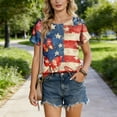 thumbnail image 4 of KDDYLITQ 250 Year Anniversary Shirt for Women Usa Star Stripes Crew Neck Blousees Flag Short Sleeve Lightweight Tops Causal Loose Fit Tees Deep Red 2XL, 4 of 5
