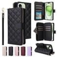 thumbnail image 1 of Quilted Wallet Phone Case with Strap & Stand for iPhone 15 Plus Zippered Card Holder Black, 1 of 6