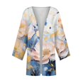 thumbnail image 3 of JULMCOMO Boho Kimono for Women Casual 3/4 Sleeve Lightweight Open Front Floral Long Cardigan Kimono Beachwear Beige S, 3 of 5