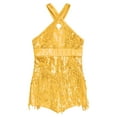 thumbnail image 3 of Zaldita Kids Girls Latin Dance Hip Hop Jazz Performance Costume Sparkly Tassel Leotard Fringed Bodysuit Dancewear A Gold 6, 3 of 6