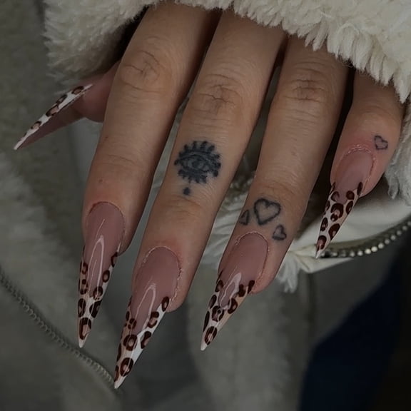 2026 Leopard Print Wearable Nails French Manicure Autumn/Winter Long Nail Stickers Nail Art Stickers for Women