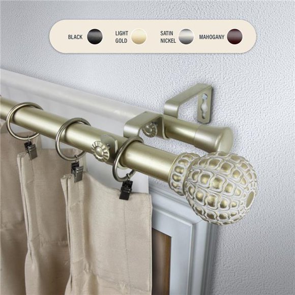 Central Design 100-05-283-D 1 in. Velia Double Curtain Rod with 28 to 48 in. Extension, Gold