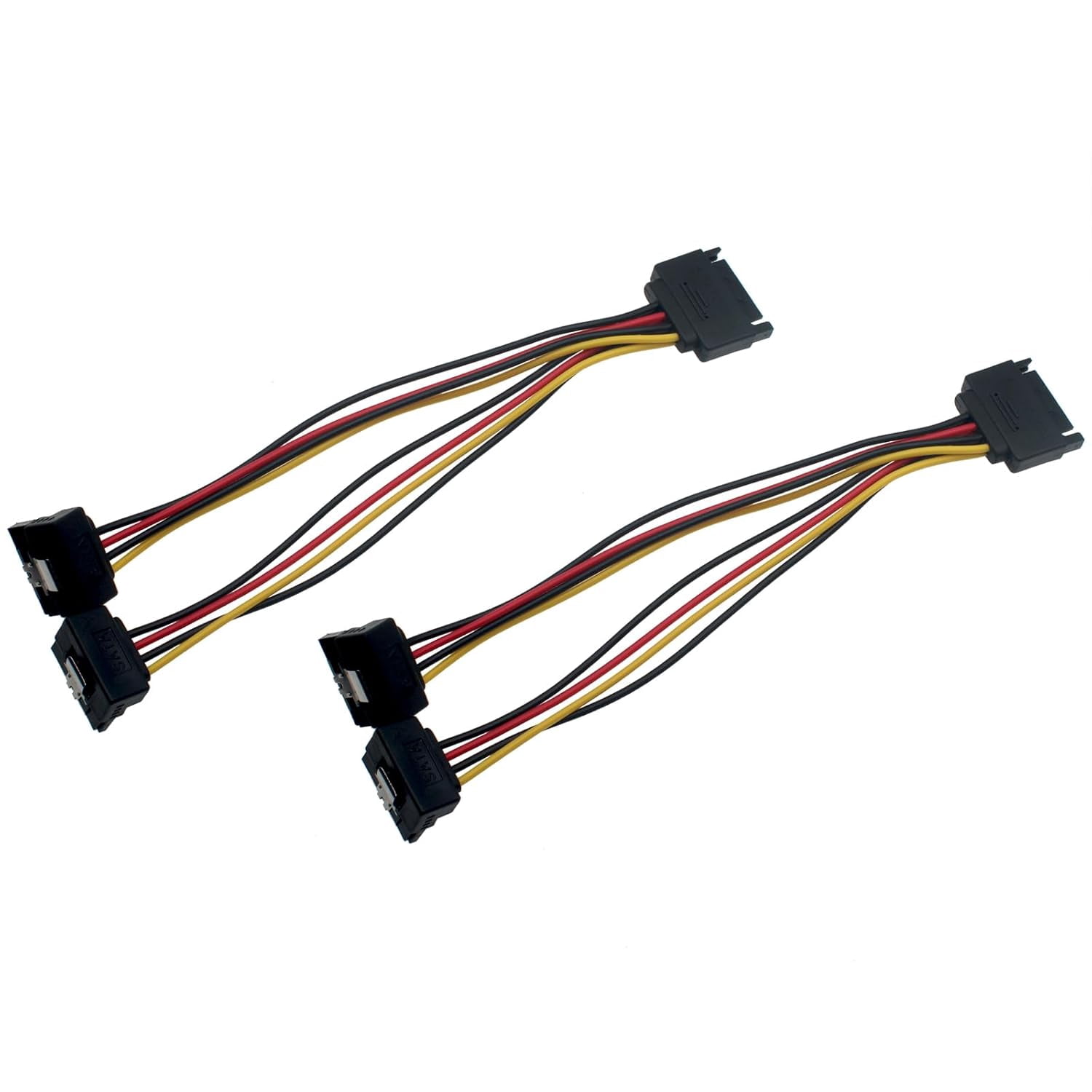 HRTGFD-20 CM 15 Pin Male to Dual Female SATA Down Angle Connectors Power Cable for Hard Disk, Optical Drive and HDD (2 PCS)