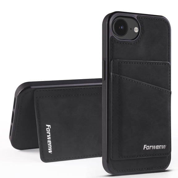 Dteck RFID Blocking Wallet Back Card Holder Case for iPhone 16e/17e, Shockproof Rugged Slim PU Leather Cover, Black