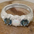 thumbnail image 5 of LBG British Made 18k White Gold Natural Opal & London Blue Topaz Womens Anniversary Ring - 33 size options - Size 10, 5 of 7