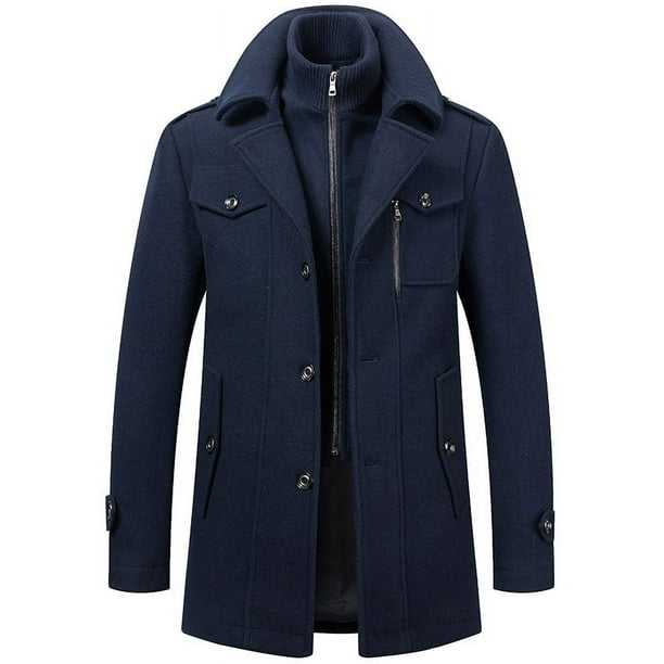 Abrigo de lana de invierno para hombre, abrigo de lana de cuello doble informal para hombre