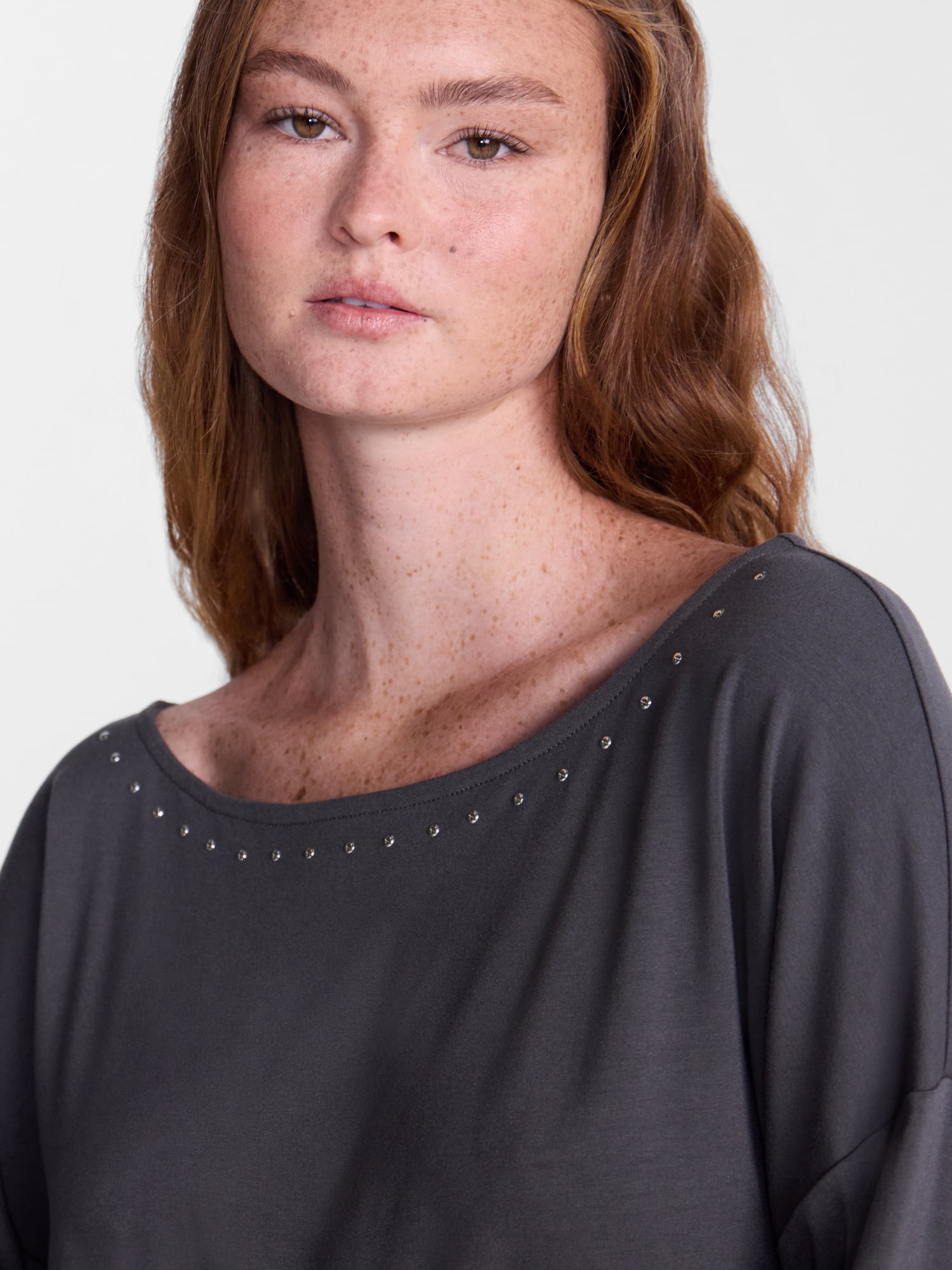 No Boundaries Banded Hem Top with Long Sleeves, Women's XXS-XXL