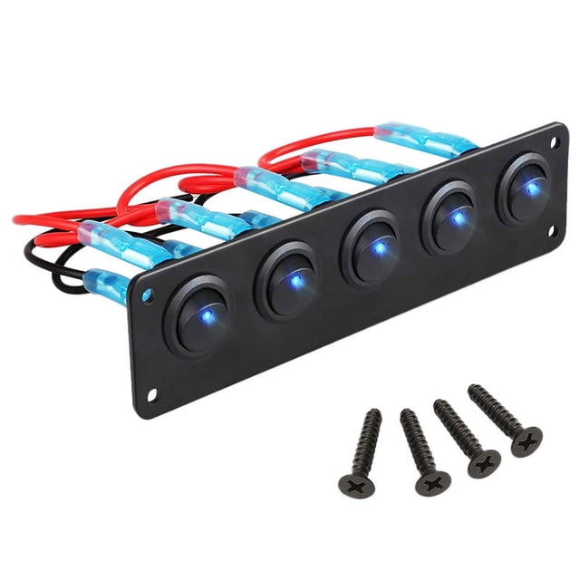 Panel de Interruptores Basculantes con 5 Palanca Pre-Cableados Encendido / Apagado para 12V 24V Coche VehíCulo Remolque CamióN SUV Marino RV