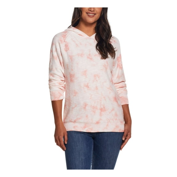 WEATHERPROOF VINTAGE Womens Coral Tie Dye Long Sleeve Hoodie Sweater L