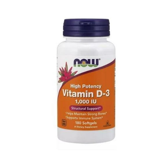 Suplemento Now Foods Vitamina D3 1000 IU 180 Softgel NOW Vitamina D3