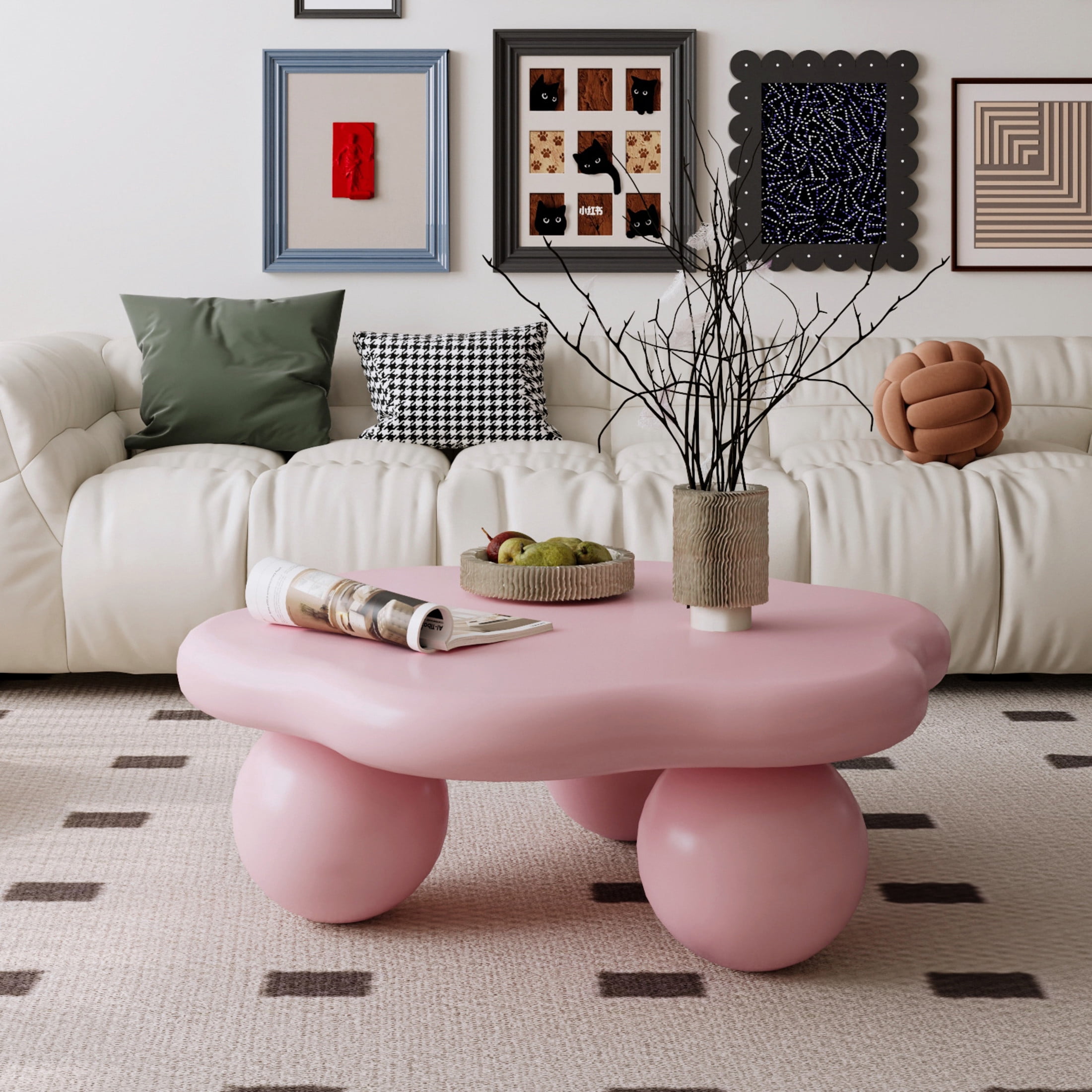 Noble House Kieran 35" Cloud Coffee Table, Modern Minimalist Living Room Table, Small Space Accent Table, Pink