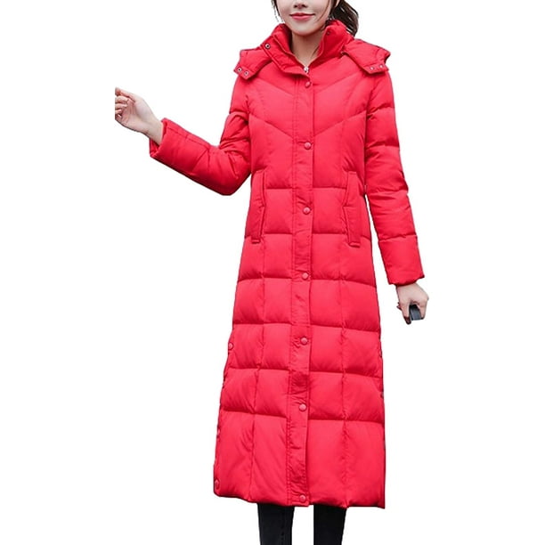 RedX-LargeWomen's Winter Over Knee Removable Hooded Maxi Long Puffer Down  Coat 