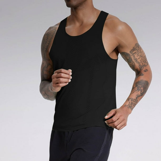 pstuiky Camisetas sin mangas, Camiseta deportiva corta sin mangas con cuello redondo y elástica de color liso para hombre Tops elegantes para mujer l
