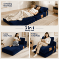 thumbnail image 4 of Miniyam Folding Floor Chair Bed, 3-in-1 Convertible Floor Sofa Bed with Flannelette Upholstery and Side Pockets, Blue, 4 of 8