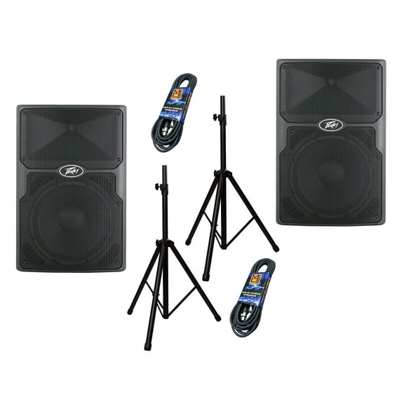 (2) PVXP15 DSP 15 inch Powered Speaker 830W 12" Powered Speaker with 1.4" Compression Driver,  Free Mr. Dj Speaker Stands XLR Cable