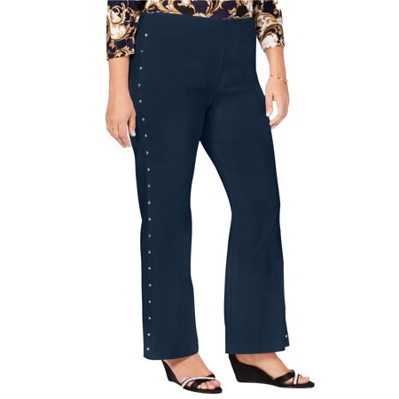 JM Collection Womens Plus Size Side-Stud Pants, Blue, 14W