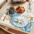 thumbnail image 3 of Blue Beach Coastal Placemats Set of 6 Summer Starfish Nautical Shell Place Mats Indoor Wipeable Table Mats Washable Cloth Dining Table Placemats for Kitchen Holiday Party Home Decor 13x19 Inch, 3 of 9