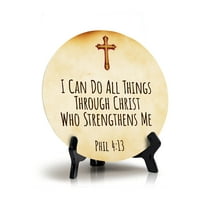 I Can Do All Things Through Christ Who Strengthens Me Phil 4:13 Circle Table Sign with Acrylic Stand (5x5") | Religious Home Décor