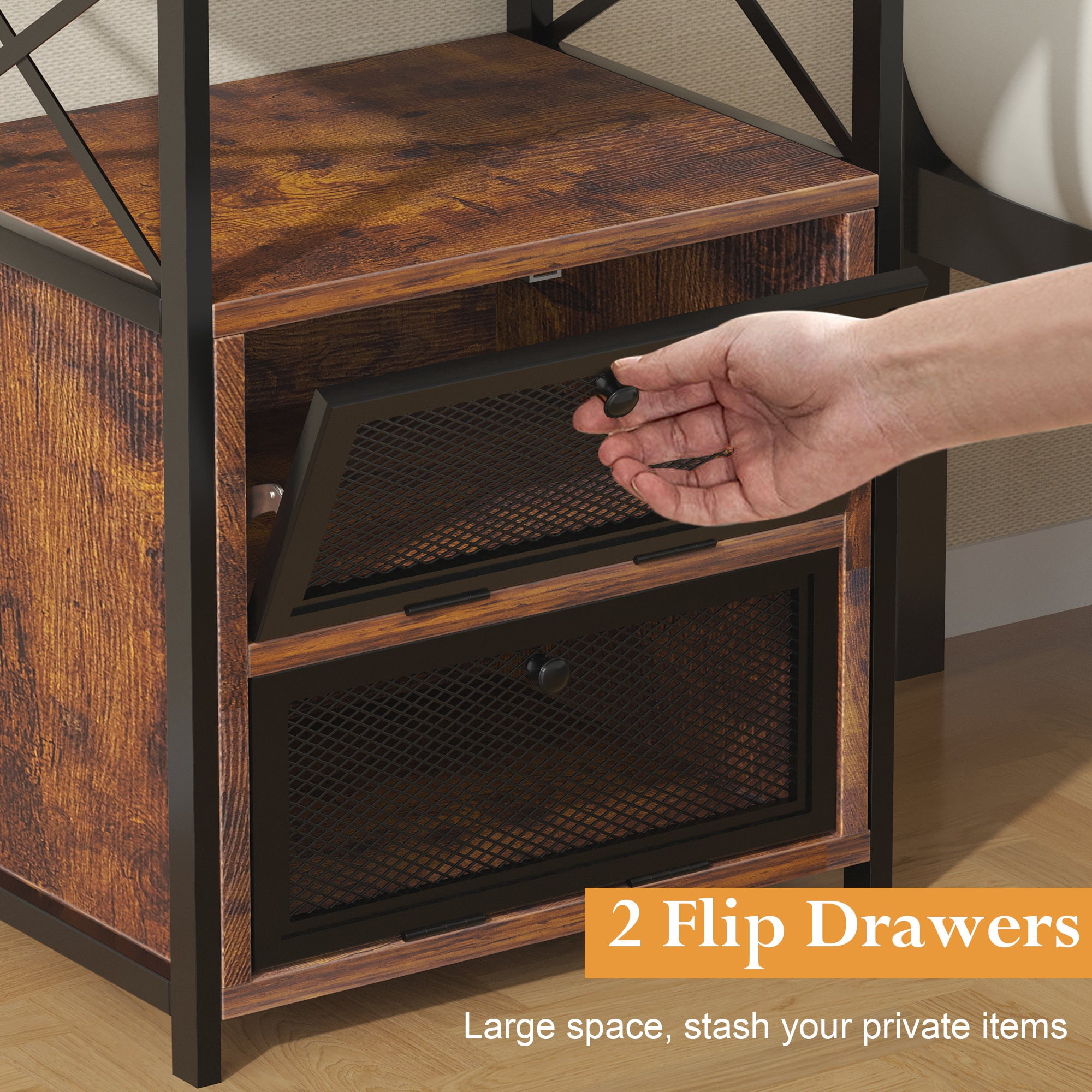 VECELO Set of 2 Nightstands with Flip Doors, Side End Table for Bedroom/Living Room/Office, Brown
