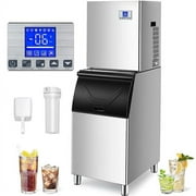 TECSPACE Commercial Ice Maker Machine 344LBS/24H with 165LBS Large Storage Bin, Industrial Ice Machine 24H Smart Appointment Scheldluing Ice Making for Restaurant/Bar/Cafe, Ice Ready in 15 Mins