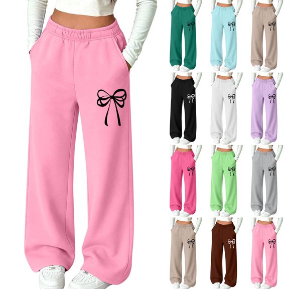 BXJX Girls Sweatpants Size 10-12, Warm Sports Elastic Waist Fleece‑Lined Fall Pants with Pockets