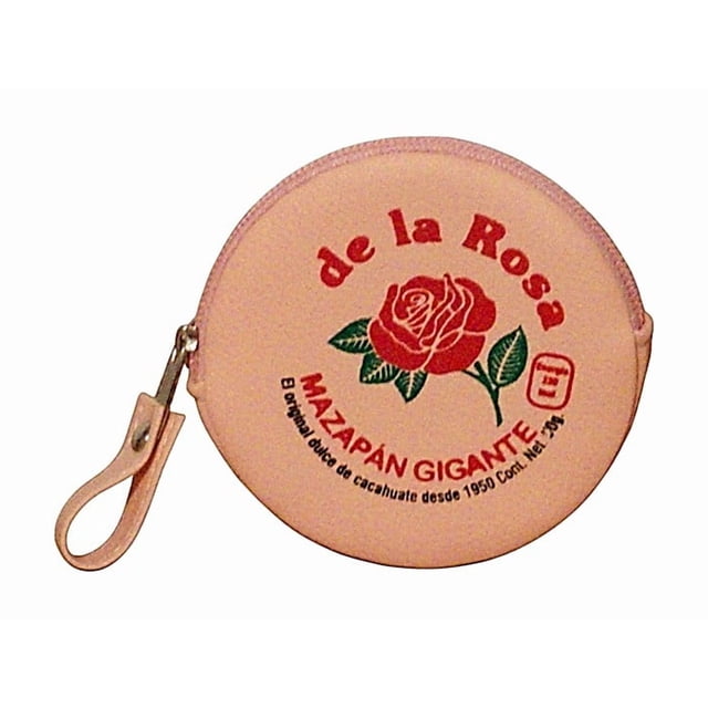 MONEDERO en forma de MAZAPAN, Diseño de Dulce Tipico Mexicano, Forma Redonda, Color Rosa, Vini Piel, Moda Kawaii, Estilo Novedoso y Encantador.