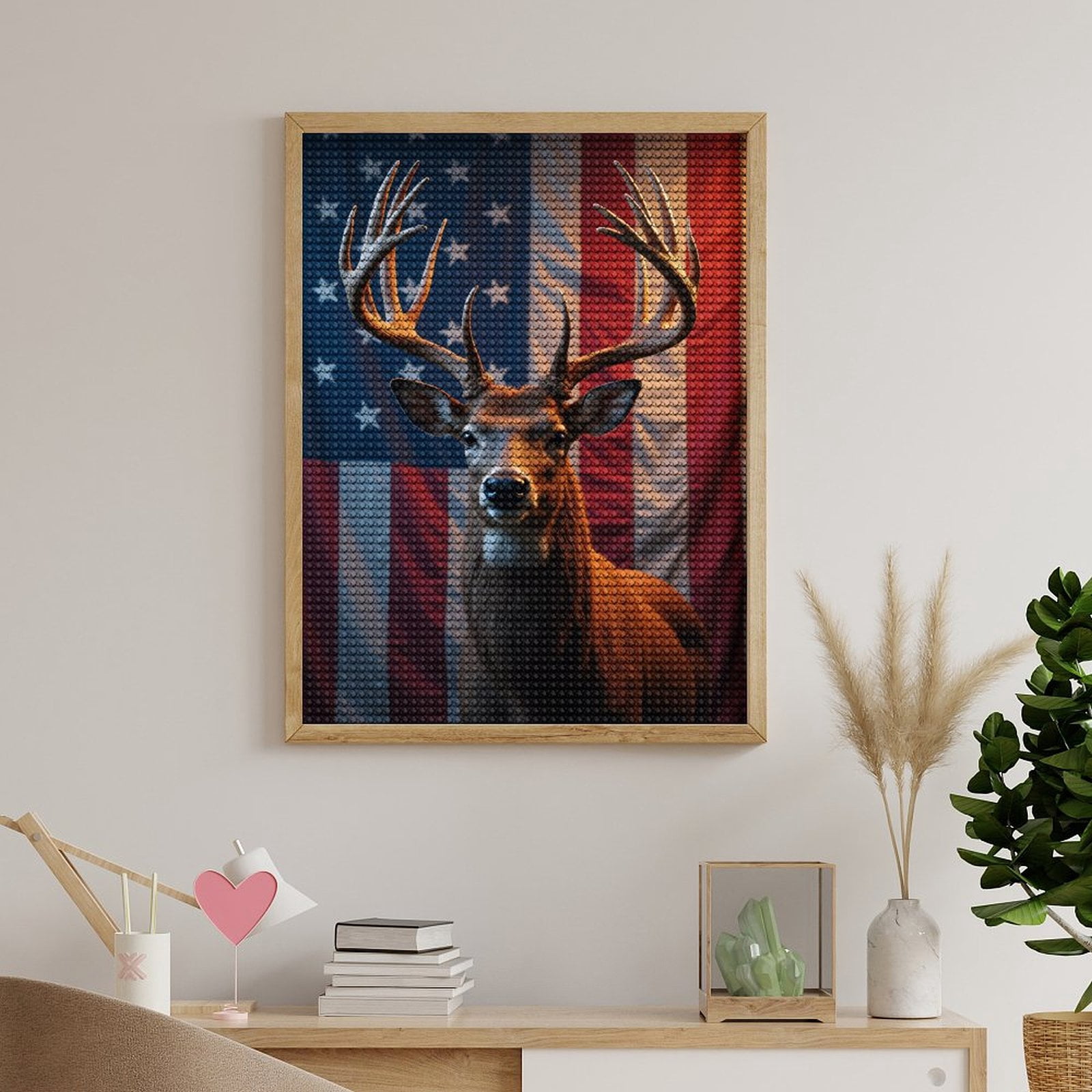 Diamond Art Kits for Adults - Deer American Flag Antlers Display 5d Diamond Painting for Adults, Diamond Art for Adults Beginners, Frameless Diamond Painting Kits for Adults for Home Wall Decor