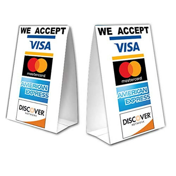 Tente de Table avec Cartes de Crédit et Revêtement UV - MasterCard, Visa, Discover, American Express - Lot de 2