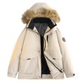 thumbnail image 2 of Maoxin Men's Jacket Men's Casual Loose Fitting Long Sleeved Zippered Hooded Jacket Plus Size Jacket for Men , Beige , S, 2 of 8