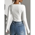 thumbnail image 6 of KelaJuan Women Crop Ribbed Knit Tops Solid Color 1/2 Button Long Sleeve Shirt Casual Pullovers for Club Streetwear, 6 of 6